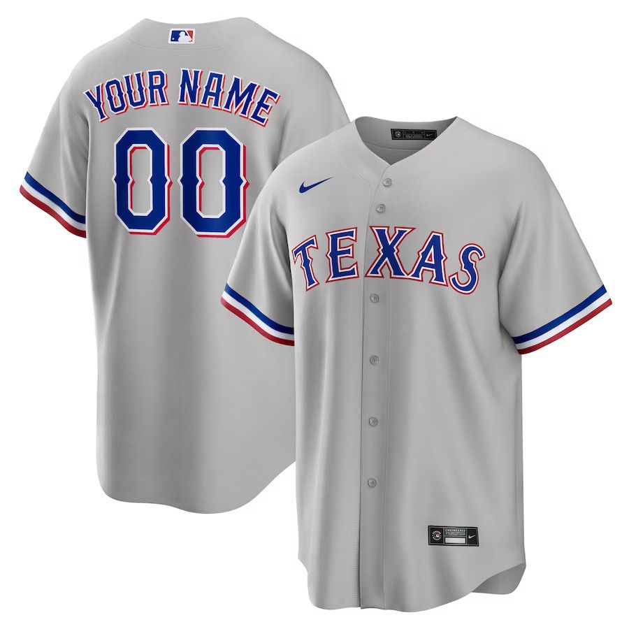Men Texas Rangers Nike Gray Road Custom Replica MLB Jersey
